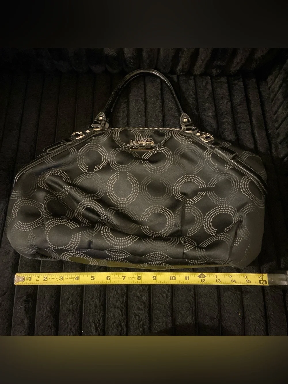 Coach Black Patterned Dome-Style Shoulder Bag with Gold Hardware